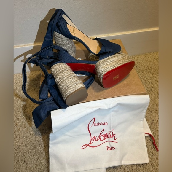 NWT Christian Louboutin MARIZA DU DESERT Platform Heels Espadrille Sandal Shoes - Picture 2 of 9